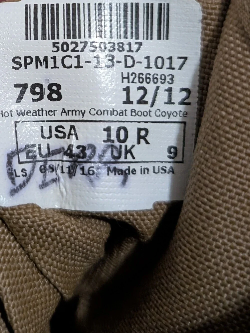 Vibram Hot Weather Army Combat Boots Coyote Sole Lace Up Size 10 Made in USA